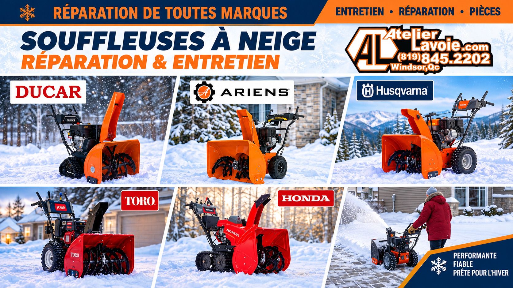 Réparation de souffleuses à neige de toutes marques à Sherbrooke et  en Estrie